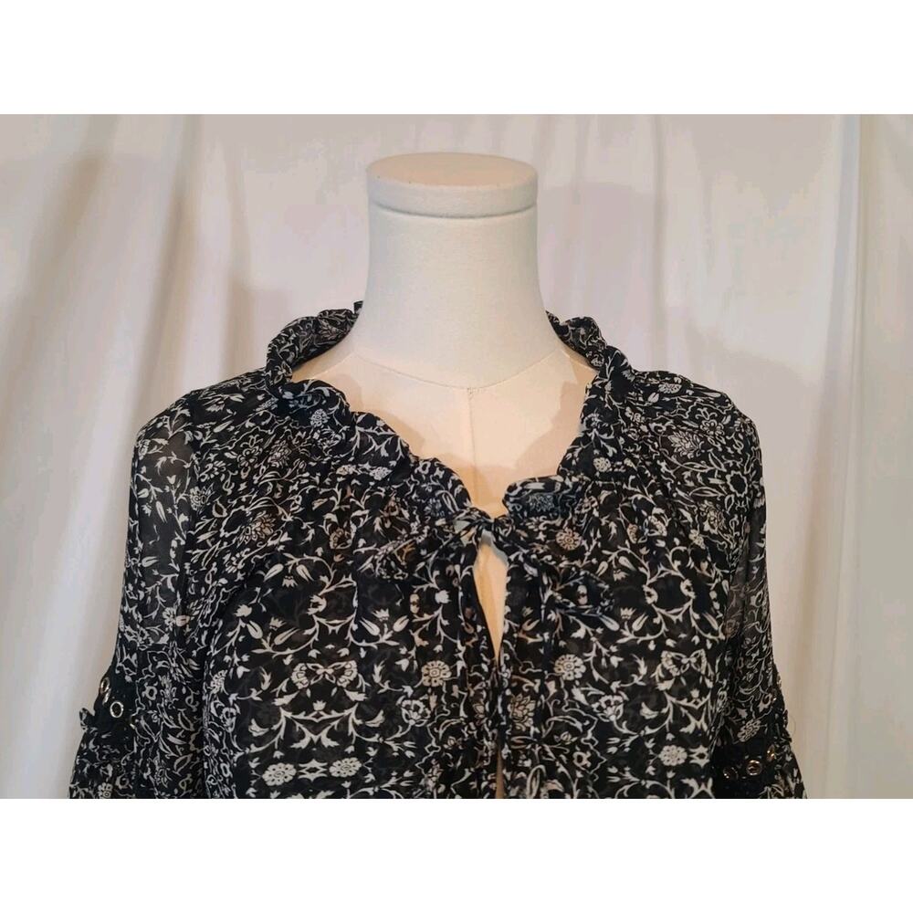 Misa Women's Designer Black White Floral Ruffled Mini Dress Medium New - Picture 3 of 10
